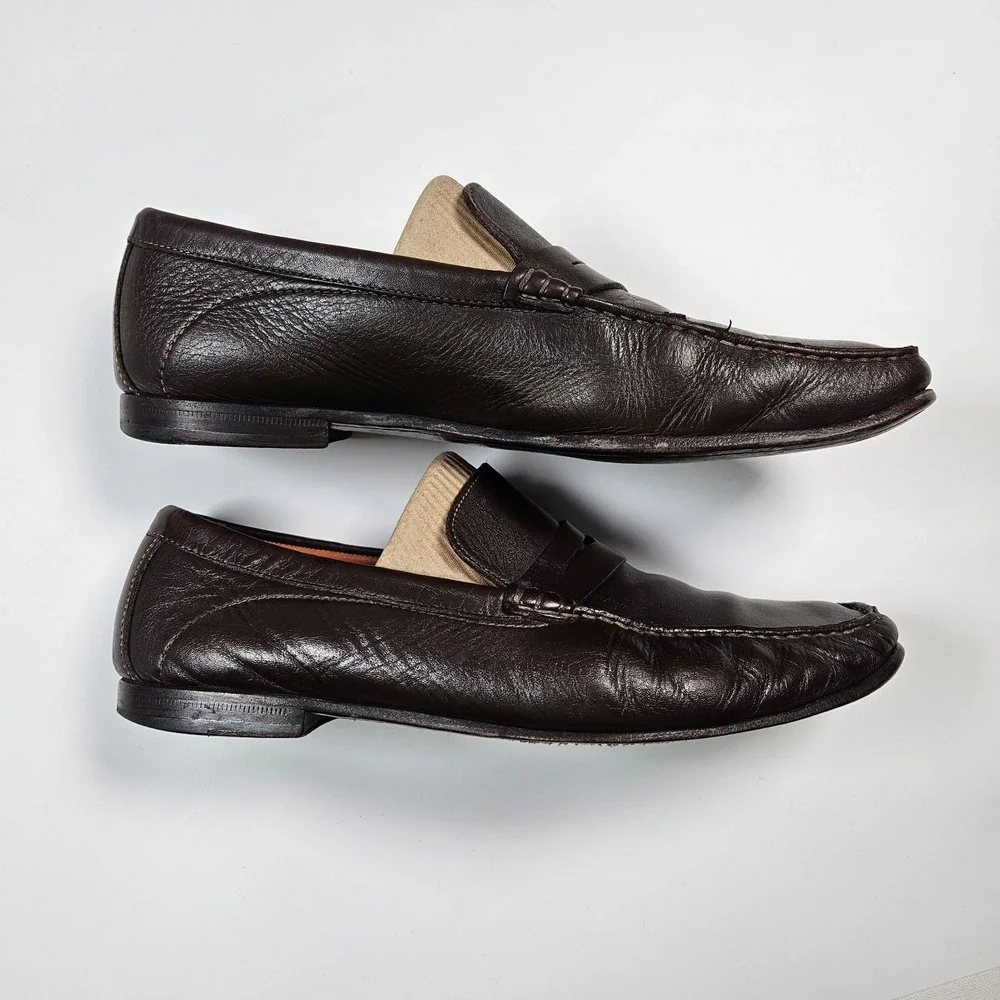 Santoni Italy Leather Penny Loafer Dress Shoes Brown Men's Size US 10 Driving‎